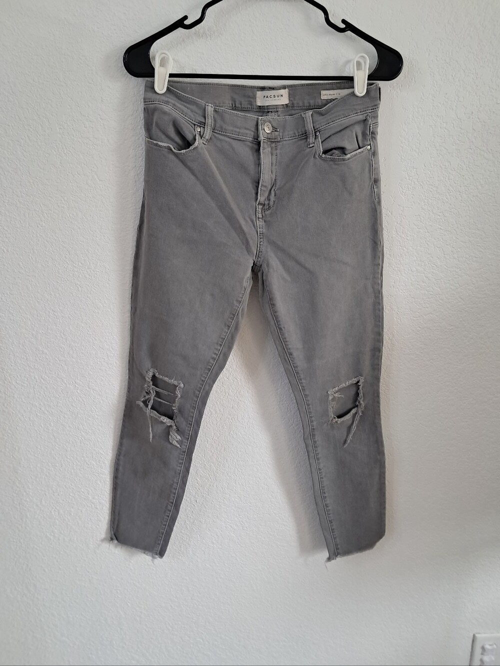 Pacsun Jeans Ankle Gray Distressed Mid Rise Skinny Streetwear Grunge Skater